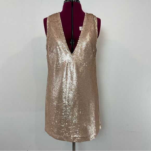 Forever 21 Golden Tone Mini Cocktail Party Dress Sequences - Picture 2 of 7